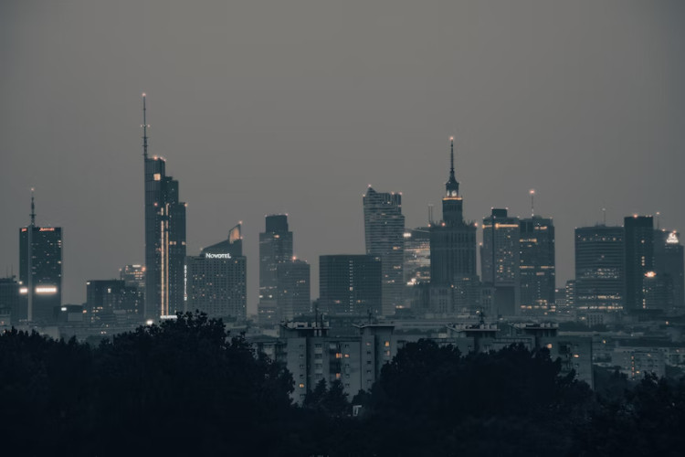 Warsaw on a foggy night