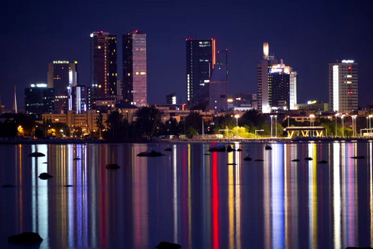 Modern Tallinn reflecting in the bay